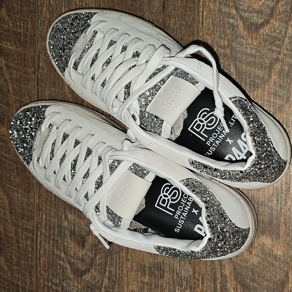 P448 White and Glitter Silver Sneakers Size 38 New - Picture 3 of 13